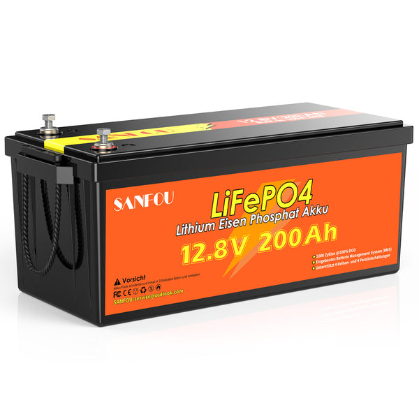 SANFOU 12.8V 200Ah LiFePO4 батерия, вградена BMS