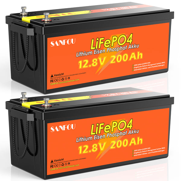 SANFOU 12.8V 200Ah LiFePO4 Battery, Built In BMS