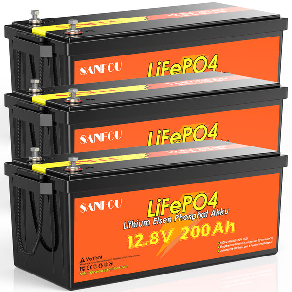 SANFOU 12.8V 200Ah LiFePO4 Battery, Built In BMS