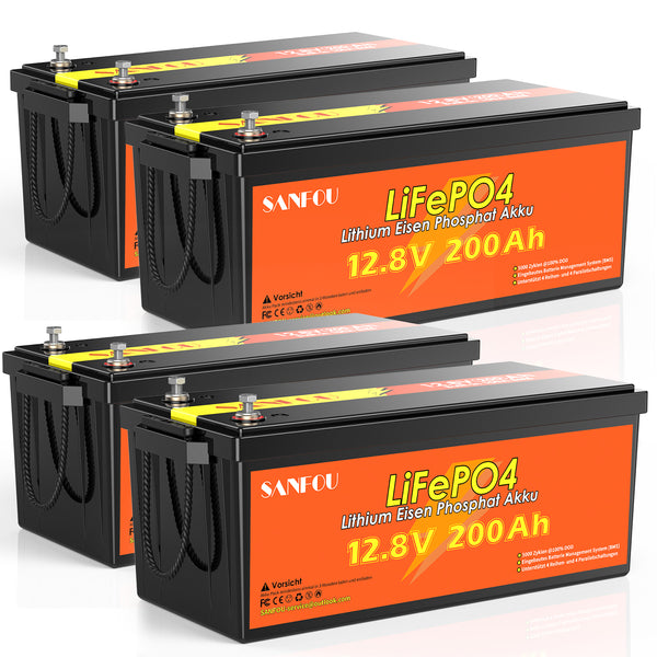 SANFOU 12.8V 200Ah LiFePO4 Battery, Built In BMS