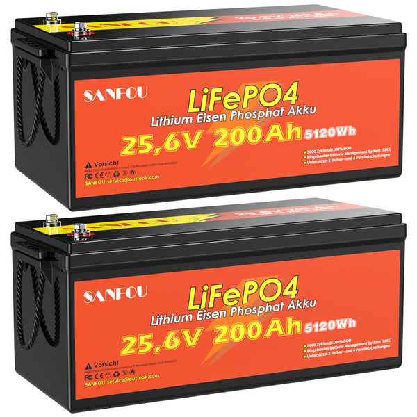 SANFOU 25.6V 200Ah LiFePO4 battery, Built-in 200A BMS