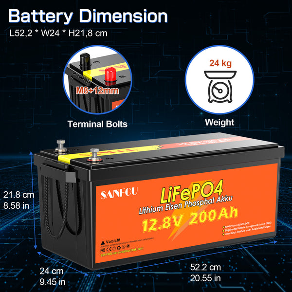 SANFOU 12.8V 200Ah LiFePO4 Battery Pack 3