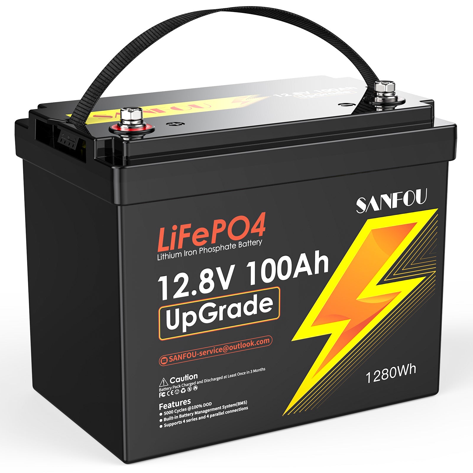 SANFOU 12,8V 100Ah Upgrade LiFePo4 Batterie