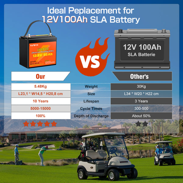 SANFOU 12.8V 50 Ah LiFePO4 battery, Built In 50A BMS