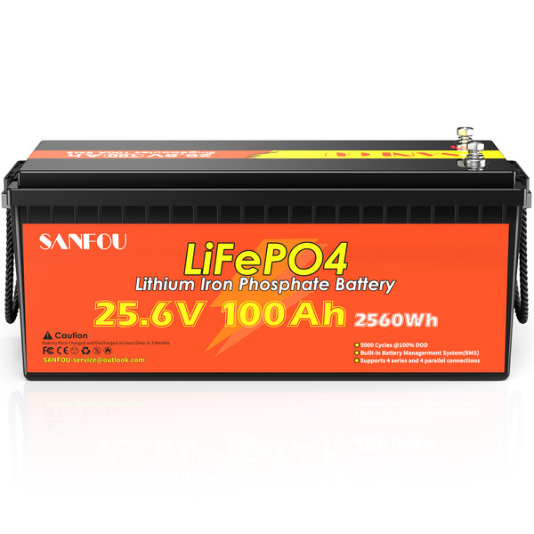 SANFOU 25.6V 100Ah LiFePO4 батерия, вградена 100A BMS