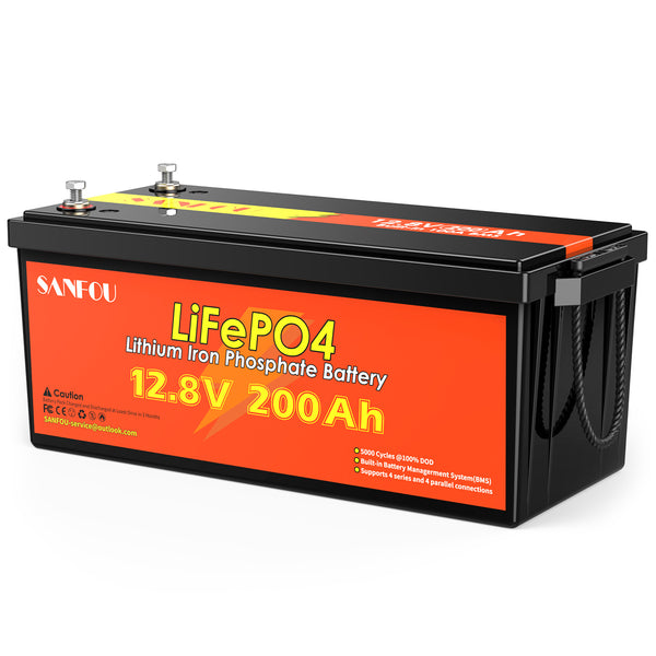 SANFOU 12.8V 200Ah LiFePO4 батерия, вградена BMS