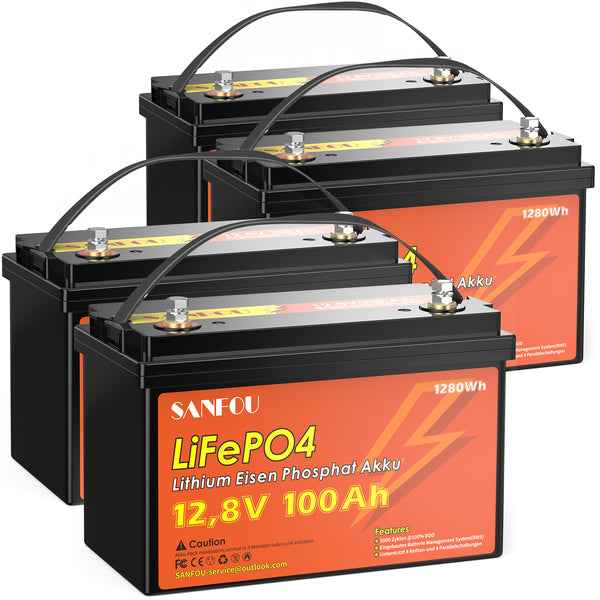 SANFOU 12.8V 100Ah LiFePO4 Battery, Built In 100A BMS