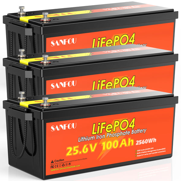 SANFOU 25.6V 100Ah LiFePO4 battery, Built-in 100A BMS